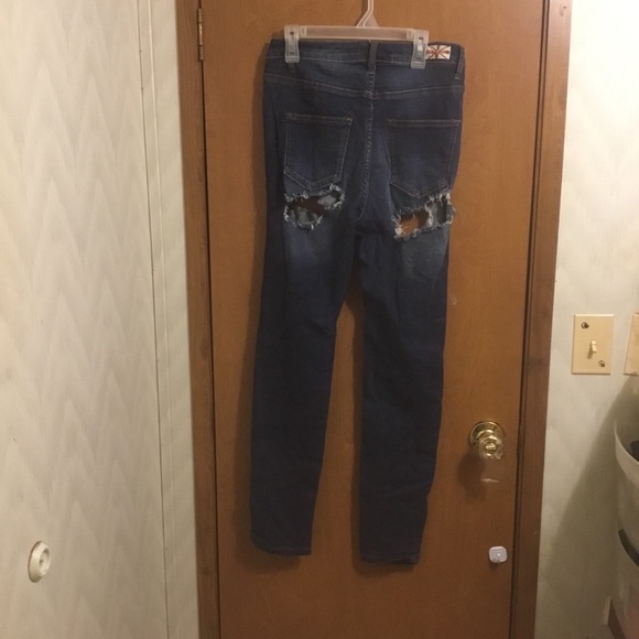 Machine Front Back Destroyed  Dark Wash High Waist Skinny Jeans 5 - Picture 2 of 4